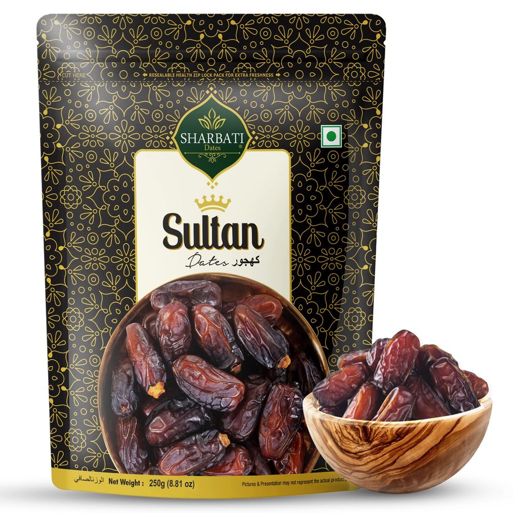 SHARBATI DATES Premium Imported Sultan Dates 250 grams with High in Fibre & Rich Source of Iron | Gluten free | No Preservatives | Wet Khajoor | khajur | Date Fruits
