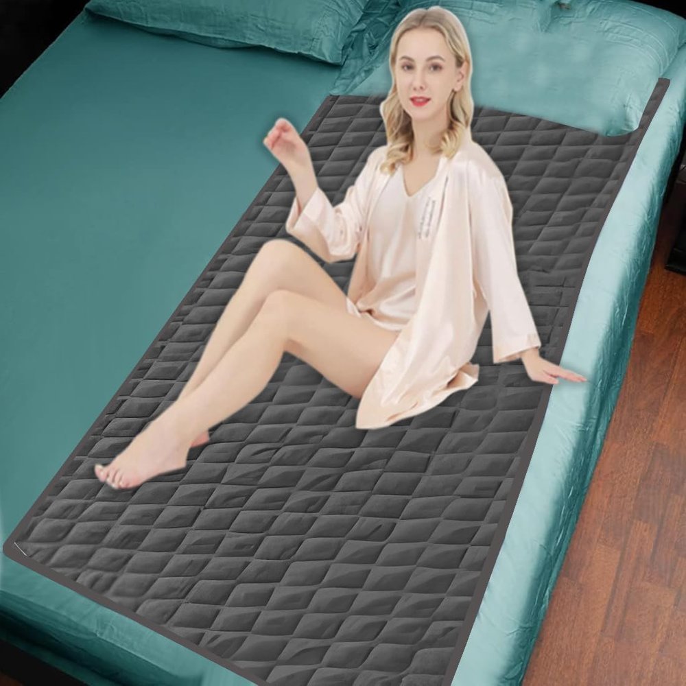 ADBENI HOME Quilted Cotton Waterproof Washable Incontinence Bed Pad, 72x34 Inch Grey, Ecofriendly, Absorbent, Non-Slip Plaid Positioning, Leak Proof & Stain Free, Multi Purpose Utility Sheet