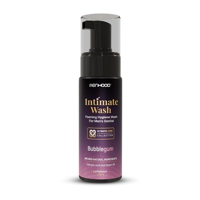 MENHOOD Intimate Wash for Men 150 ML| Tea Tree Oil Essential Neem Oil | Men Genital Wash | Men's Ball Hygiene |Anti-Fungal Foaming Wash | PH Balanced |Skin Brightening | Long-Lasting Freshness (Bubble Gum)