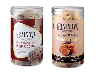 GRAINOVA Combo Of Ragi Cookies & Multi Millet Cookies (250G X 2) | Multi Grain Cookies | Healthy Diet Snack | Jaggery Cookies With No Maida | Gluten-Free Cookies (Pack Of 2)