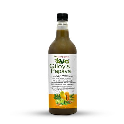 AVG Health Organics Giloy & Papaya Juice, Anti-Pyretic, Immunity Booster, Improves Platelet Count | 1l