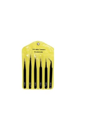 53ARTS Anti-Static Stainless Steel Plucker Tweezers for Electronics, Jewellery, Computer, Hair Removal and More - Tweezer Set -6 Pcs