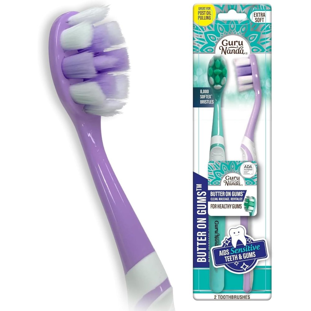 GuruNanda Butter on Gums Toothbrush with Extra Soft Bristles for Sensitive Gums, Soft Toothbrush for Kids & Adults, 2 ct
