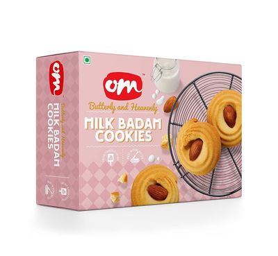Om Sweets And Snacks Milk Badam Cookies | Tea Time Snacks | 350 Gms Each | Pack Of 1