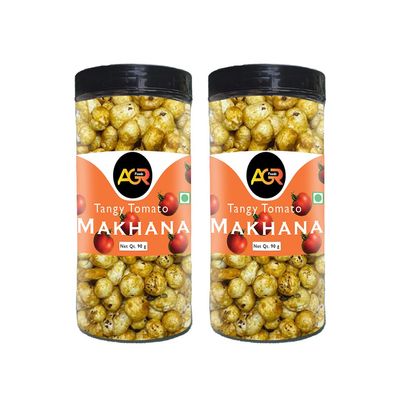 Agr Foods Roasted & Tangy Tomato Makhana Jar, Crispy & Healthy 180g (Pack of 2, Each- 90g) (Tangy Tomato)