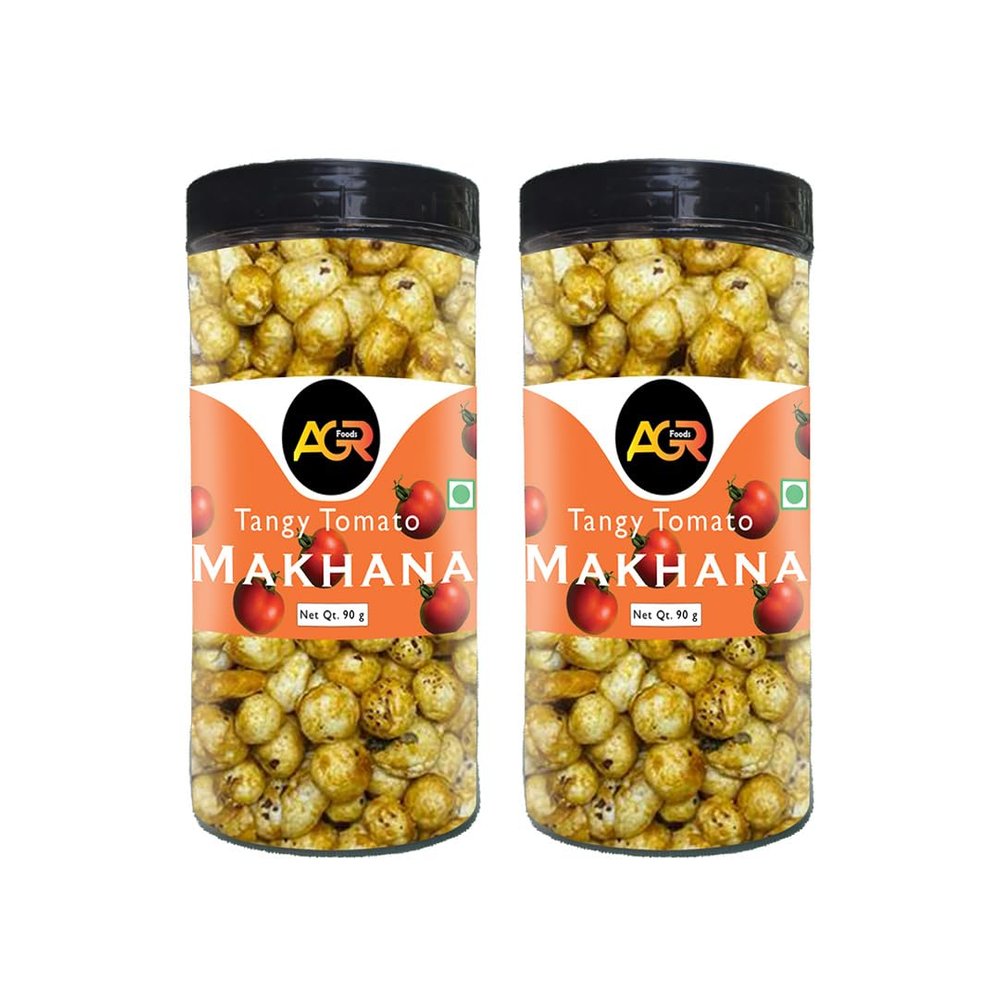 Agr Foods Roasted & Tangy Tomato Makhana Jar, Crispy & Healthy 180g (Pack of 2, Each- 90g) (Tangy Tomato)