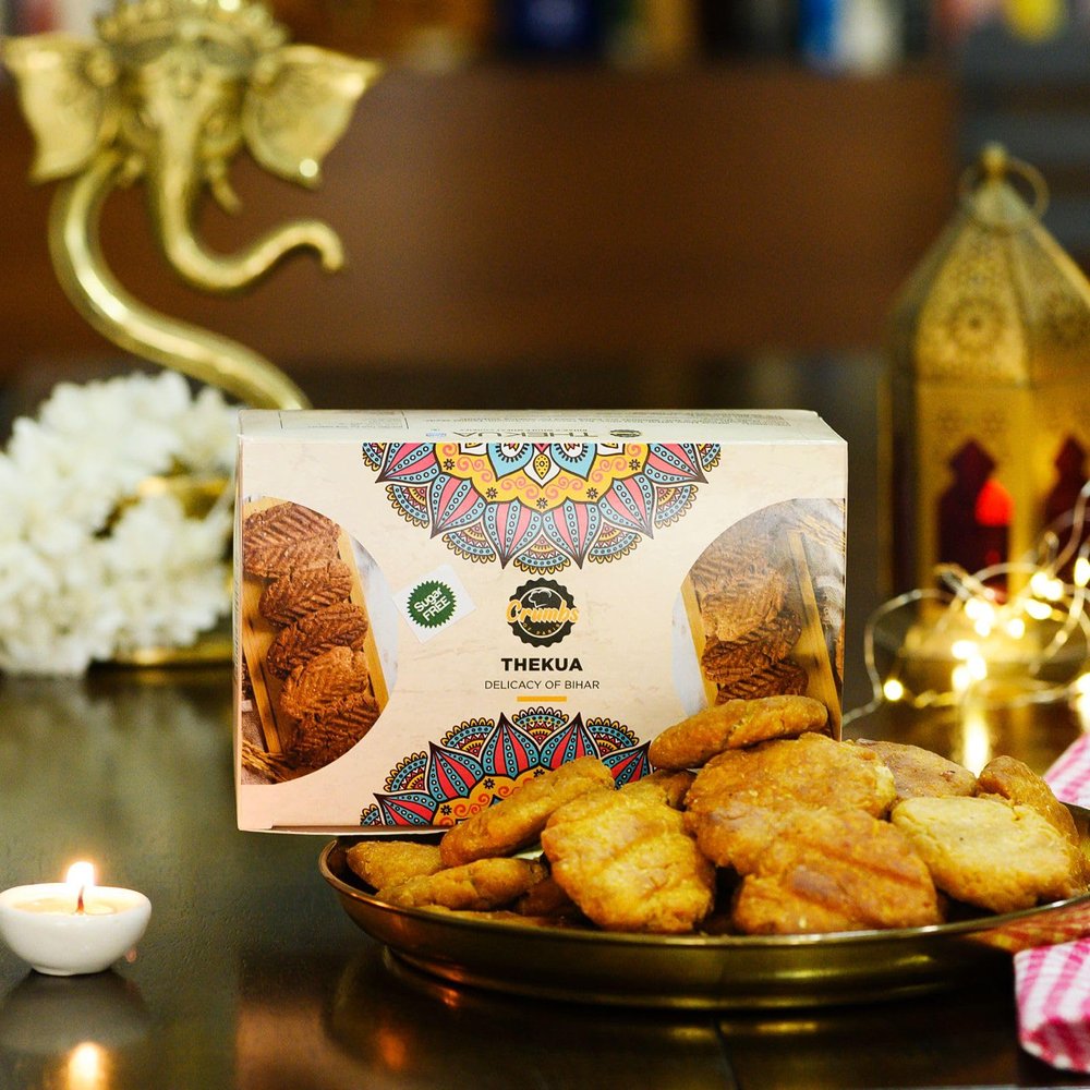 CRUMBS DE PARIS Special Desi Ghee Thekua | Bihari Traditional Healthy Snack Pure Wheat Flour Thekua, Hand Crafted Crisp Crunchy Cookies | 400 Gm | Sugar Free