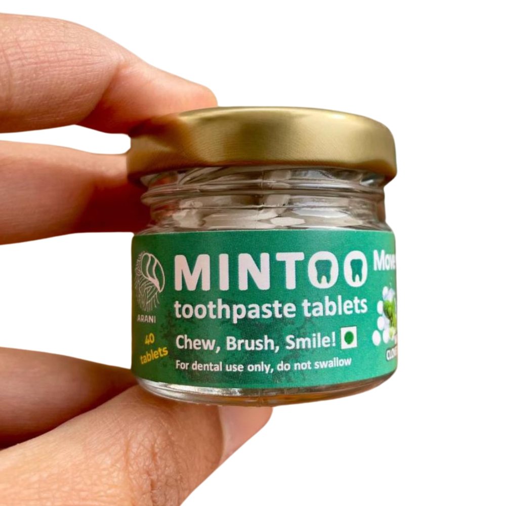 Arani Eco Mintoo Toothpaste Tablets Clove Flavor 40 tablets SLS Free| Anti-Cavity Anti-Plaque | PEG-free, Plastic-free | For sensitive teeth | Natural whitening | Travel Friendly | Fresh Breath
