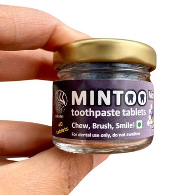 Arani Eco Mintoo Toothpaste Tablets Blueberry Flavor 40 tablets | SLS Free| Anti-Cavity Anti-Plaque | PEG-free, Plastic-free | For sensitive teeth | Natural whitening | Travel Friendly | Fresh Breath