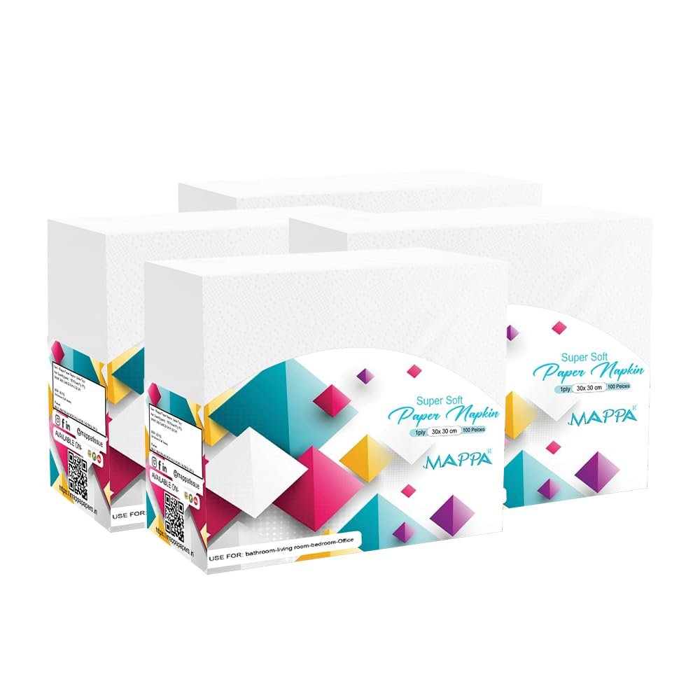 MAPPA 2 Ply Paper Napkins for Dining Table - 4 Pack (200 Sheets Total, 50 Pulls/Pack) | Soft, Highly Absorbent, Disposable Tissue Napkins for Everyday Use & Small Gatherings