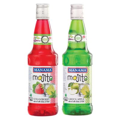 Manama Strawberry Mojito Syrup and Green Apple Mojito Syrup, 500ML Each, Mixer for Mocktails, Cocktails, Drinks, Juices, Beverages, Pack of 2