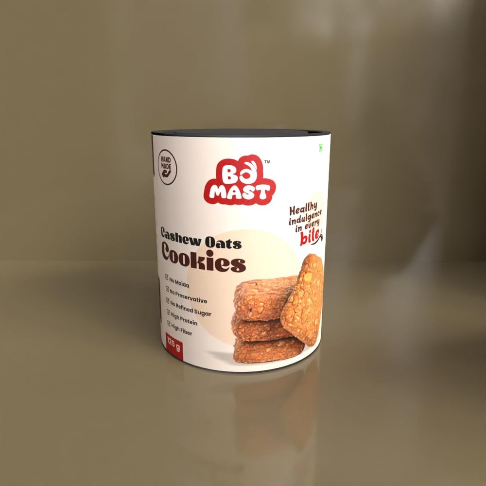 BoMast Cashew Oats Cookies | Healthy Sugar-Free Snack | Maida-Free, No Refined Sugar, No Added Preservatives | Ideal for Breakfast and Tea-Time Treat 125g (6 Piece Pack)