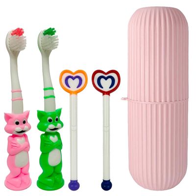 E - Buddies Tooth brush and Tongue cleaner with travel capsule holder,for Baby Kids Flexible design special for kids soft bristle Oral care tool combo.Pack of 4 (Color as per Avaibility)