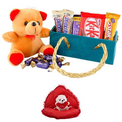 SFU E Com Amazing Chocolate Hamper With Cute Teddy | Valentine Gift Combo With Heart Teddy Bear | Valentine Chocolate Gift For Boy Friend, Girl Friend, Fiance, Husband, Wife | 245