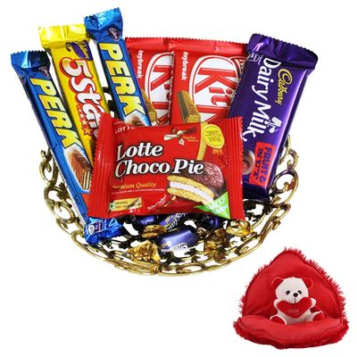 SFU E Com 12 Pieces Sweet Chocolate With Wonderfull Golden Tray | Valentine Gift Combo With Heart Teddy Bear | Valentine Chocolate Gift For Boy Friend, Girl Friend, Fiance, Husband, Wife | 174