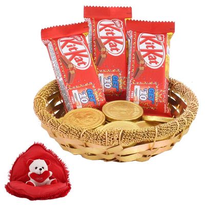 SFU E Com Nestle Kit Kat Choco Hamper | Valentine Gift Combo With Heart Teddy Bear | Valentine Chocolate Gift For Boy Friend, Girl Friend, Fiance, Husband, Wife | 311