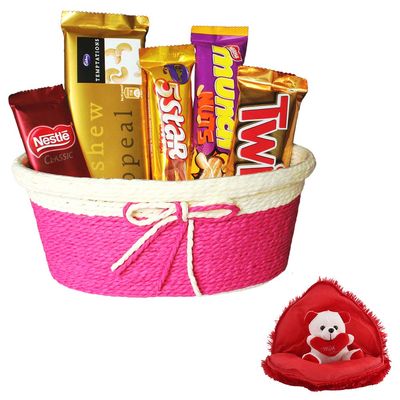 SFU E Com Best Wishes Premium Chocolate Basket | Valentine Gift Combo With Heart Teddy Bear | Valentine Chocolate Gift For Boy Friend, Girl Friend, Fiance, Husband, Wife | 101