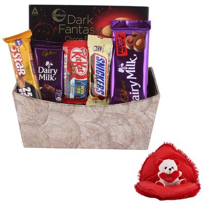 SFU E Com Chocolate Bakset Hamper | Valentine Gift Combo With Heart Teddy Bear | Valentine Chocolate Gift For Boy Friend, Girl Friend, Fiance, Husband, Wife | 864