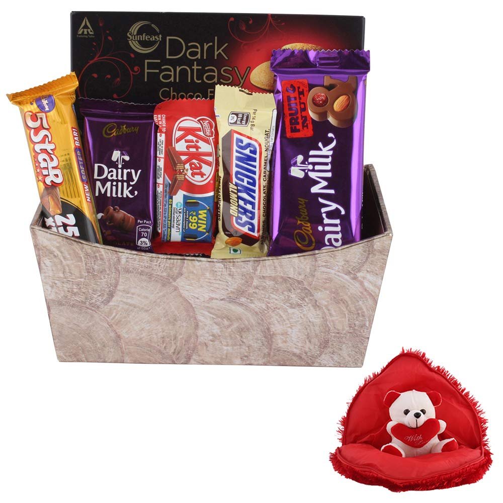 SFU E Com Chocolate Bakset Hamper | Valentine Gift Combo With Heart Teddy Bear | Valentine Chocolate Gift For Boy Friend, Girl Friend, Fiance, Husband, Wife | 864