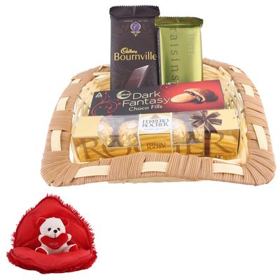 SFU E Com Premium Chocolate & Dark Fentasy With Rocher Combo | Valentine Gift Combo With Heart Teddy Bear | Valentine Chocolate Gift For Boy Friend, Girl Friend, Fiance, Husband, Wife | 514