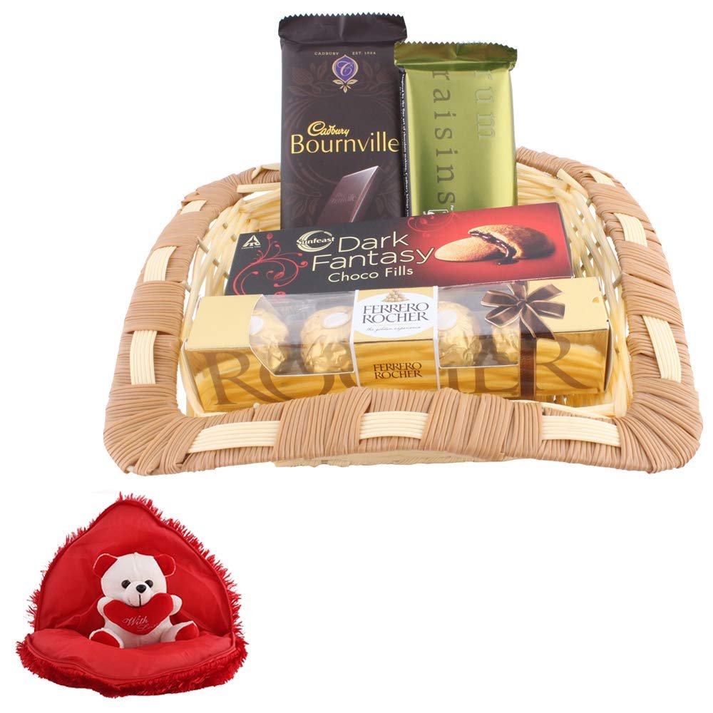 SFU E Com Premium Chocolate & Dark Fentasy With Rocher Combo | Valentine Gift Combo With Heart Teddy Bear | Valentine Chocolate Gift For Boy Friend, Girl Friend, Fiance, Husband, Wife | 514