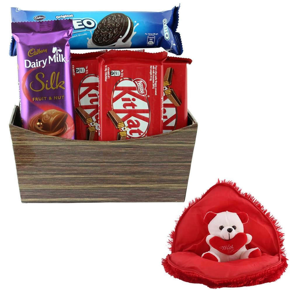 SFU E Com Beautiful Chocolate Gift Hamper | Valentine Gift Combo With Heart Teddy Bear | Valentine Chocolate Gift For Boy Friend, Girl Friend, Fiance, Husband, Wife | 1017