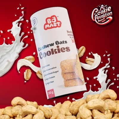 BoMast Cashew Oats Cookies | Healthy Sugar-Free Snack | Maida-Free, No Refined Sugar, No Added Preservatives | Ideal for Breakfast and Tea-Time Treat 250g (12 Piece Pack)