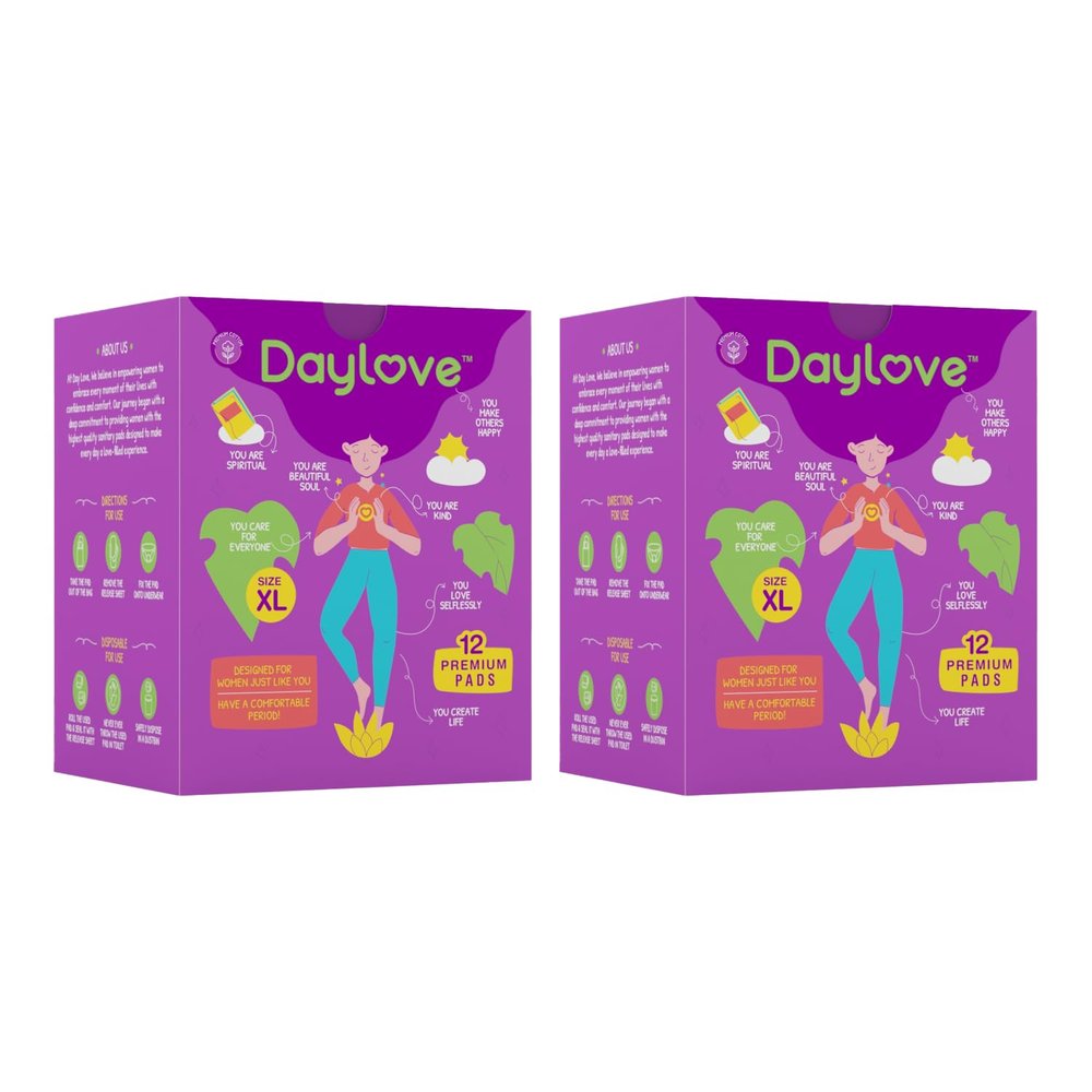 Daylove Premium Sanitary Pads XL  24 Extra Absorbent, Leak-Proof & Skin-Friendly Pads (Pack of 2)