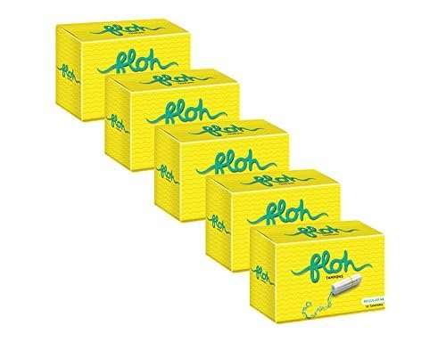 FLOH Tampons For Periods Regular Flow (Pack of 5) | 100% Organic Cotton (50 Pieces) | For Swimming |Stain-free periods,Rash-free,Prevents odour | FDA Approved (50 Units)