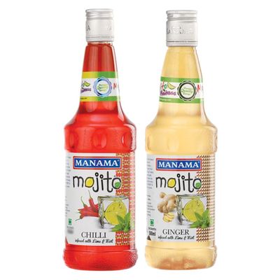 Manama Chilli Mojito Syrup and Ginger Mojito Syrup, 500ML Each, Mixer for Mocktails, Cocktails, Drinks, Juices, Beverages, Pack of 2