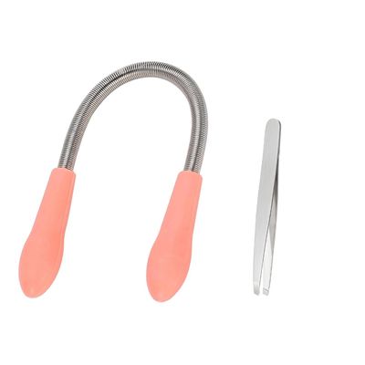 ERZA Facial Hair Remover Spring for Women Face, Chin, Cheek, Eyebrow, Mustache & Upper Lip, Epilator Threading Tool with 1 Beauty Tweezer, Smooth Finish Hair Removal Tool, Random Color, Pack of 1