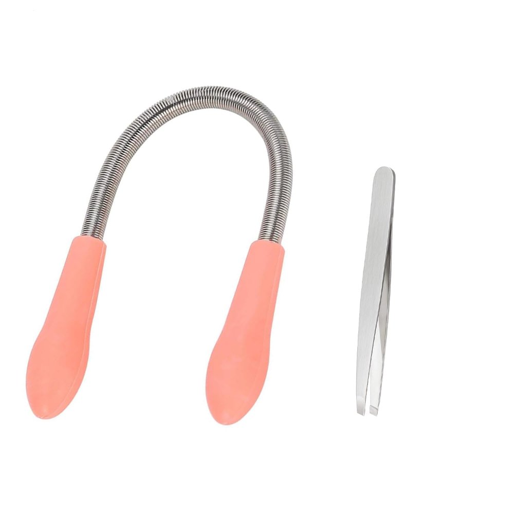 ERZA Facial Hair Remover Spring for Women Face, Chin, Cheek, Eyebrow, Mustache & Upper Lip, Epilator Threading Tool with 1 Beauty Tweezer, Smooth Finish Hair Removal Tool, Random Color, Pack of 1