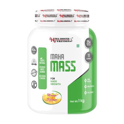 Animal Booster Nutrition Maha Mass Gainer, 25 Gram Of Protein in 90gm of Servings Helps in Gain Weight, Build Muscle & Fuel Energy - Mango Flavor (11Servings/1KG)