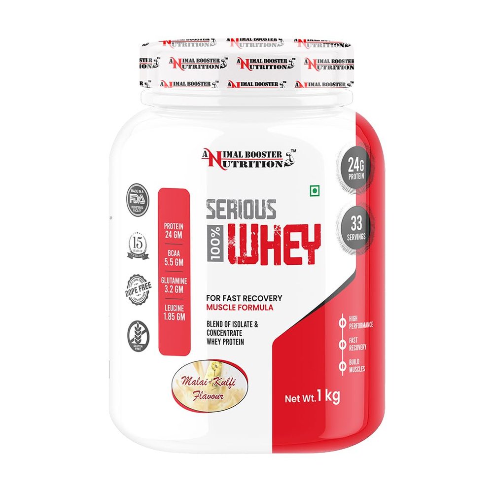 Animal Booster Nutrition Serious Whey Protein | 24g Of 48% Whey Protein | For Muscle Support & Recovery, Vegetarian(Malai Kulfi, 1kg)