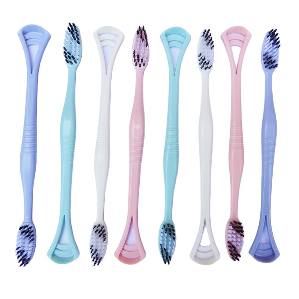 9UP Soft Toothbrush With 2 in 1 Tongue Cleaner Tool | Sensitive & Gums Soft Bristle Manual Toothbrush For Adults With Storage Box (Pack Of 8pcs)