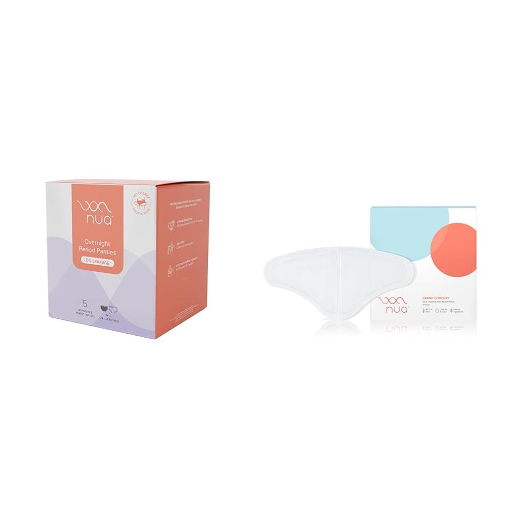 Nua Disposable Period Panties (M-L) 5pcs + Cramp Comfort (3 Patches) for period pain and cramps | 8 Hours Pain Relief | COMBO PACK | Rash Free | Toxin Free