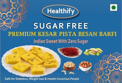 Healthify SUGAR FREE PREMIUM KESAR PISTA BESAN BARFI (150 g) Box