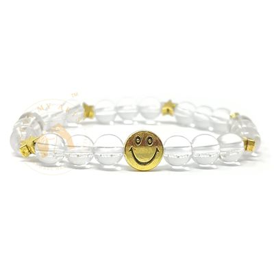 SHOP MY ARTS Clear Quartz Sphatik Bracelet for Women Men with Smiley - Stylish Crystal Bracelet for Reiki Healing Crystal Girls (Elastic)