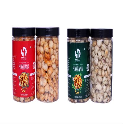4PM SNACKS Roasted Makhana Combo Pack of 2 Flavours | Peri Peri And Minty Flavored Crunchy | Healthy Roasted Makhana_120 Gram Each