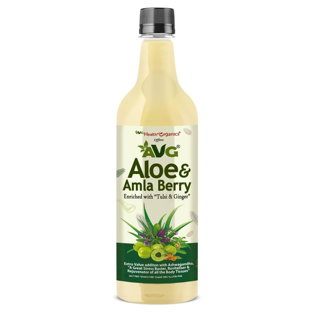 AVG Health Organics Aloe & Amla Berry, Aloevera & Amla Juice with Ashwagandha 1000ml, Boosts Immunity, Natural Detox, No Added Sugar
