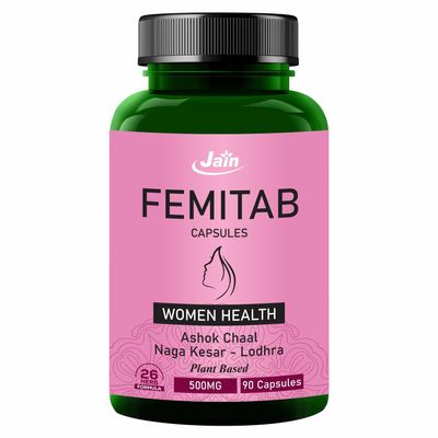 Jain Femitab 500mg,90 Capsules | Ayurvedic supplement for women | Supports Hormonal Balance | Promotes Vitality and Strength