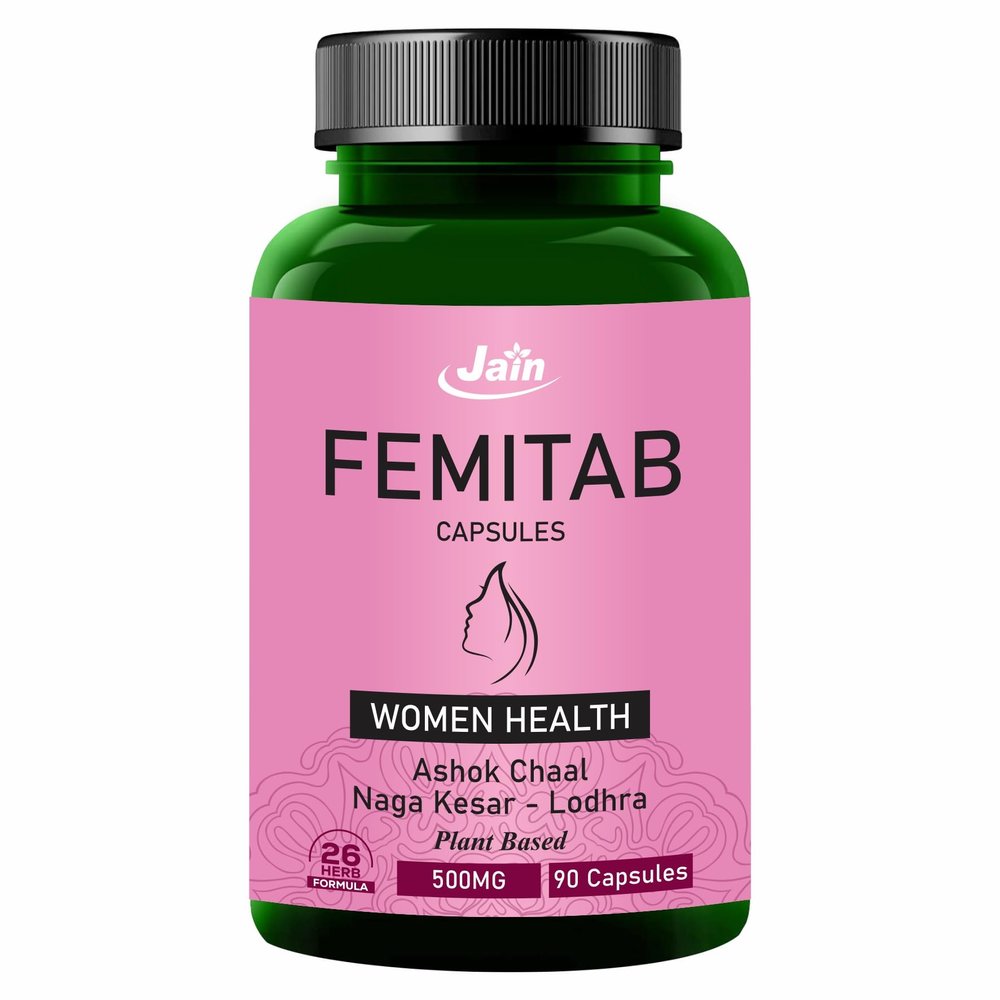 Jain Femitab 500mg,90 Capsules | Ayurvedic supplement for women | Supports Hormonal Balance | Promotes Vitality and Strength