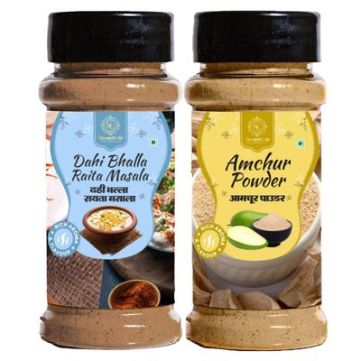 KESAR GOLD Rich Aroma Flavour Dahi Bhalla Raita Masala and Amchur Powder | 100 G Each
