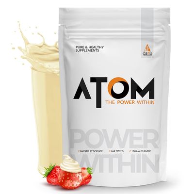 AS-IT-IS ATOM Whey Protein 1kg | 27g protein | Isolate & Concentrate | Creamy Strawberry | USA Labdoor Certified | With Digestive Enzymes for better absorption