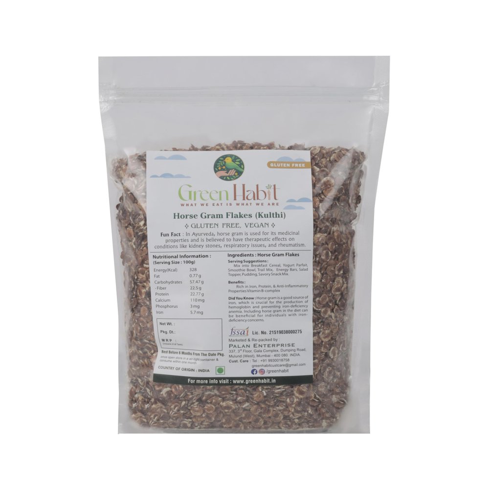 GreenHabit Horse gram Flakes 2kg Nutritious and Gluten-Free Flakes Kulthi Flakes cold Cereal - High Protein Breakfast Vegan (Horse Gram Flakes, 2 kg)