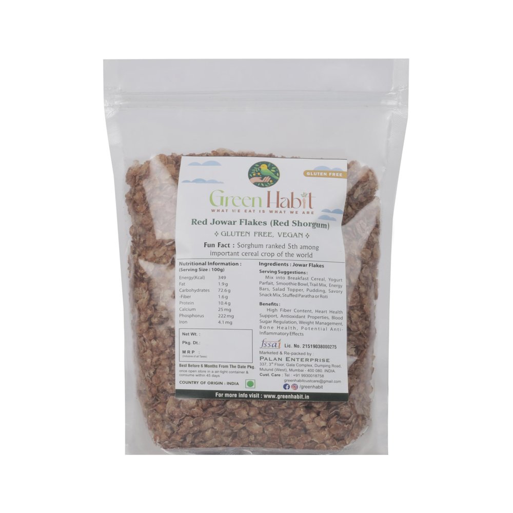 GreenHabit Red Jowar Flakes 1.5 kg - Nutritious and Gluten-Free Red Sorghum Cereal - High Fiber Breakfast Vegan (Red Jowar Flakes, 1.5 kg)