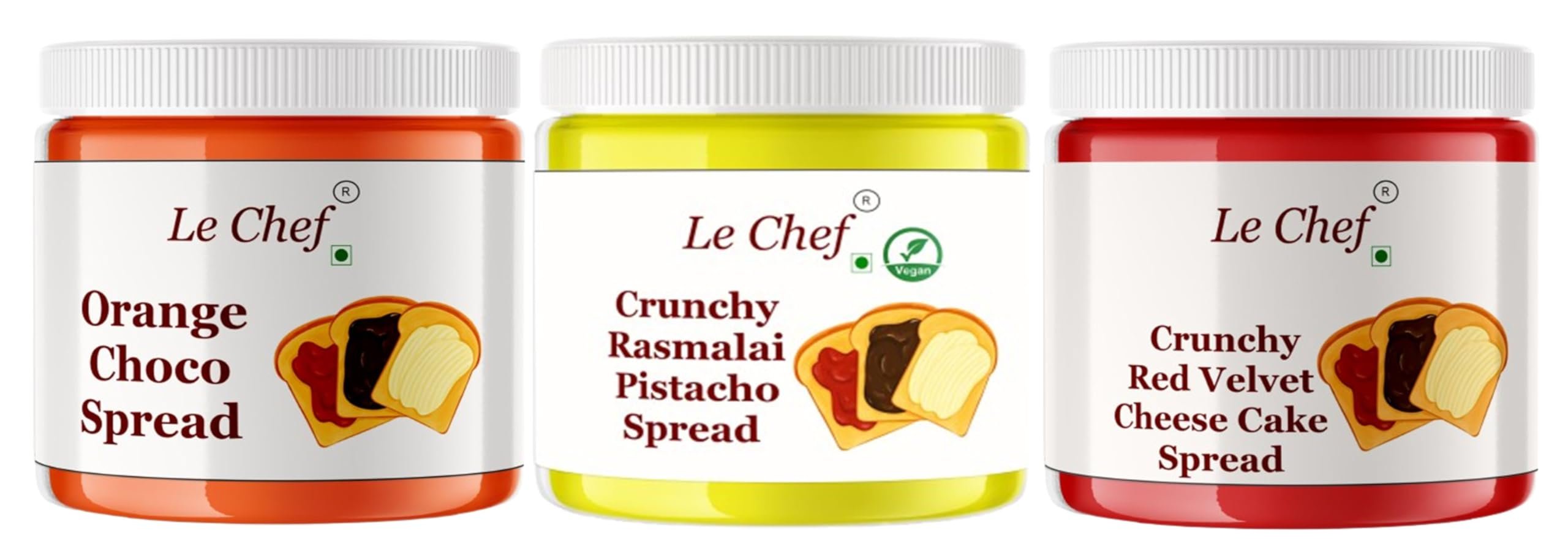 Le Chef Premium Red Velvet + Rasmalai + Orange Spreads 350 gm x 3 | Combo Pack Of 3 | for Cakes, Bread,Dessert | Vegetarian | All Natural Ganache