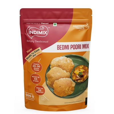 INDIMIX Bedmi Puri Mix 500g | Ready-to-Cook Urad Dal Bedmi Puri Atta | Instant Masala Puri for Authentic North Indian Breakfast (From the House of Pansari)