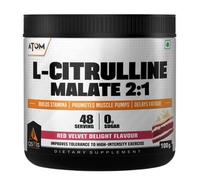 AS-IT-IS ATOM L Citrulline Malate 2:1-100gms | 48 servings | 0 Sugar | Improves Tolerance to High-Intensity exercise | Builds Stamina | Red Velvet Delight