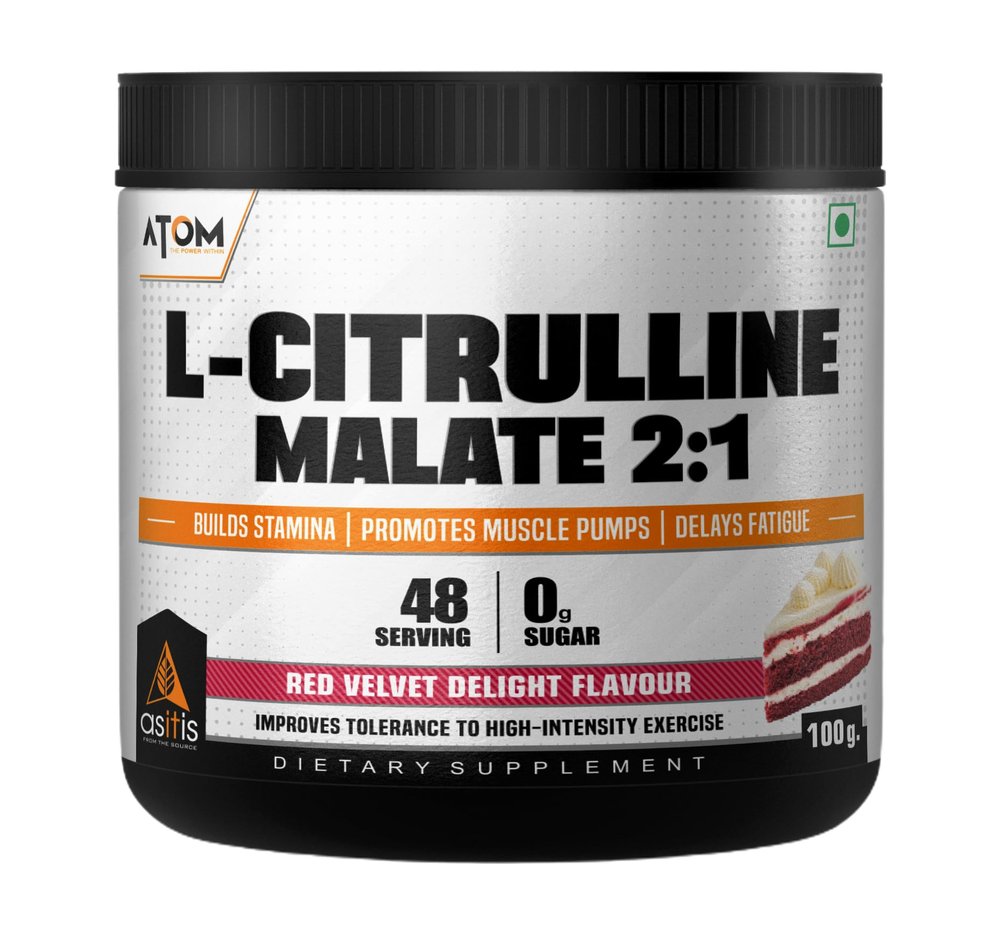 AS-IT-IS ATOM L Citrulline Malate 2:1-100gms | 48 servings | 0 Sugar | Improves Tolerance to High-Intensity exercise | Builds Stamina | Red Velvet Delight